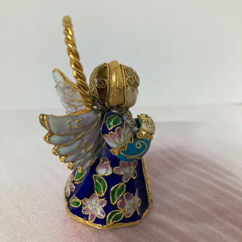 Vintage Alsan Victorian Enamel Cloissone Angel Bell Christmas Ornament 3